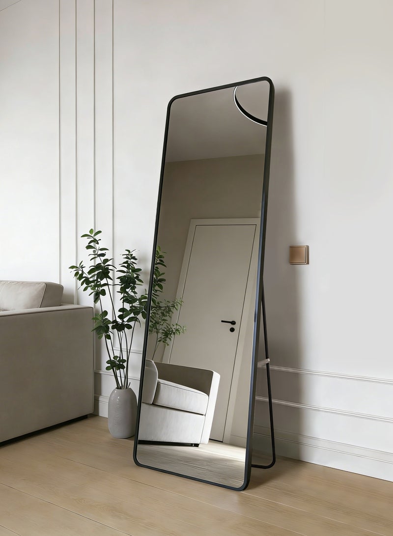 أركايوبتيركس مرآة مستطيلة كاملة الطول مقاس 150 × 40 سم مع حامل، حواف مستديرة - توضع على الأرض أو تثبت على الحائط أو توضع على الحائط، إطار أسود لغرفة المعيشة وغرفة النوم والمدخل (أسود) - Image 5